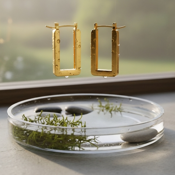 🆕️Dainty Gold Rectangle Drop Earrings - 18K Plated 316L Minimalist Chic 💫 - Picture 12 of 12